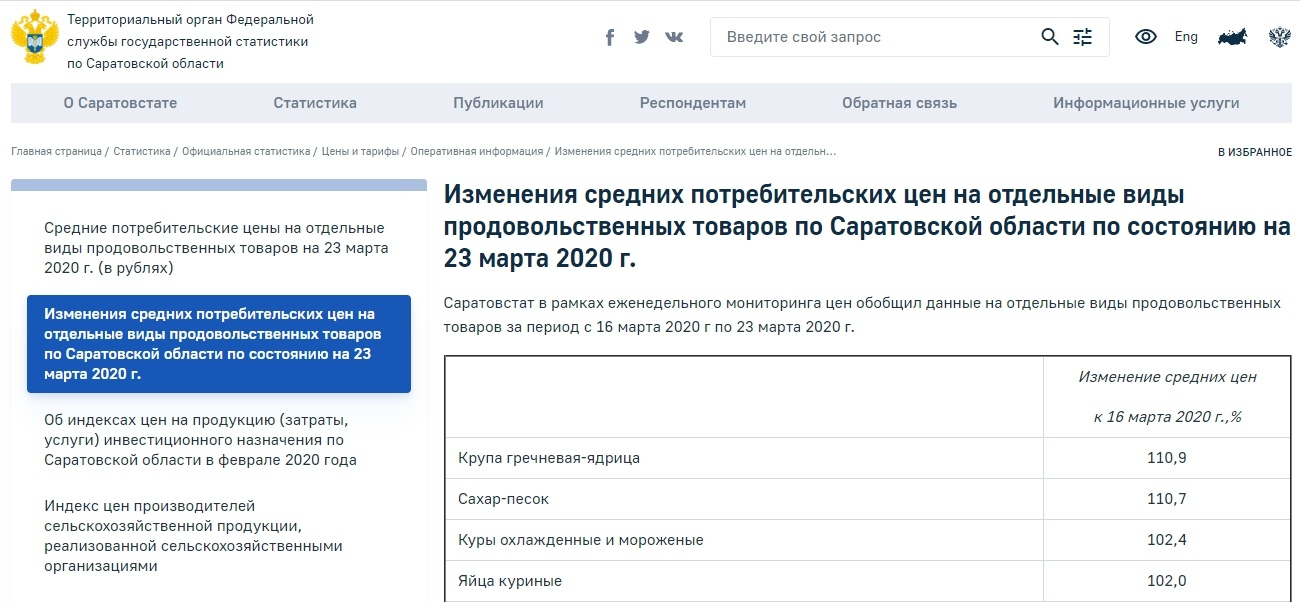 Сайт саратовской статистики