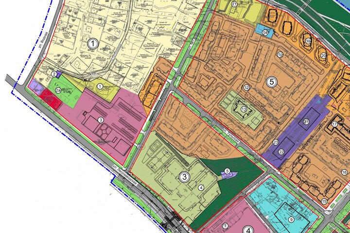 Фрагмент чертежа планировки территории (малой цифрой 1 указано место планируемого размещения детского сада)