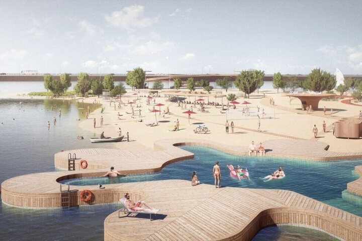 На пляже под мостом Саратов-Энгельс собираются устраивать фестивали, построить бассейн, причал и велодорожки: обнародован проект