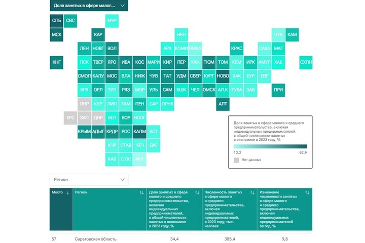 Саратовская область осталась очень далеко от лидеров по вовлеченности жителей в малый и средний бизнес