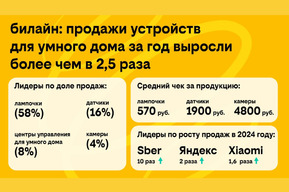 Билайн: продажи устройств для умного дома за год выросли более чем в 2,5 раза