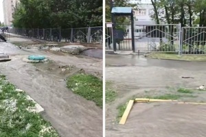 Саратовскую улицу залила бурная коммунальная река, преградившая дорогу к школе