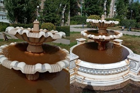 «На радость местным жителям»: в Энгельсе вода в недавно заработавшем фонтане окрасилась в коричневый цвет