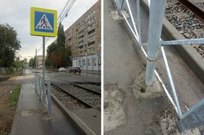 «Тротуар в заплатках, крошится, ограждение не дает пройти»: саратовец пожаловался на ужасный тротуар «скоростного трамвая»