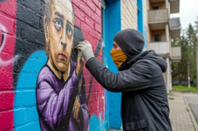 «Саратовский Бэнкси» увековечил на фасаде жилого дома логотип футбольного клуба и побил девушку