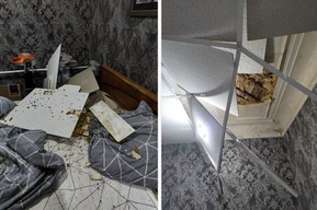 В аварийном доме после прорыва трубы потолок рухнул на кровать жильца (фото)