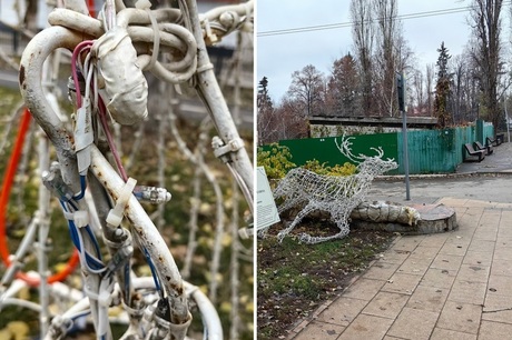 Олень «не выдержал благоустройство по-саратовски»: напротив горпарка установили падающие и ржавые новогодние фигуры с «опасной» проводкой (много фото)