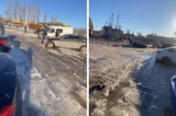 Из-за коммунальной аварии машины саратовцев оказались парализованы льдом (видео)