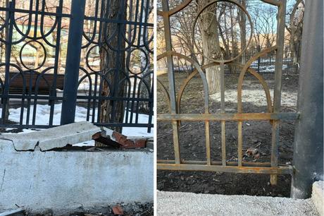 Миллионы проржавели и осыпаются: через год после капитального ремонта, новая ограда Детского парка взгрустнула